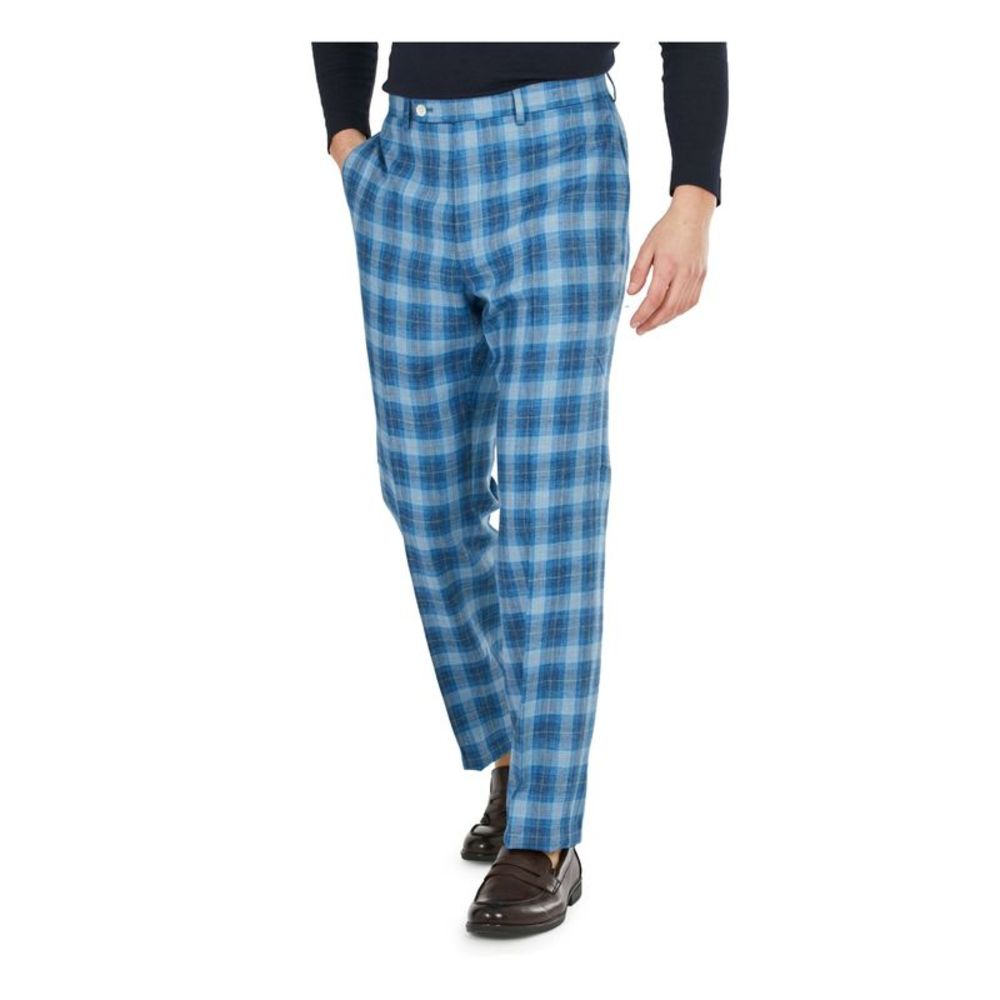 LAUREN RALPH LAUREN Mens Norton Blue Stretch, Plaid Classic Fit Pants W34/L32